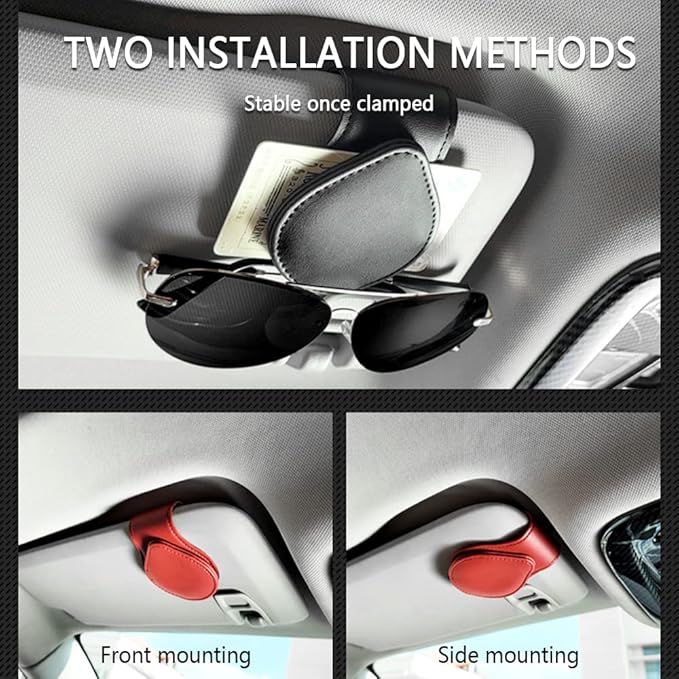 OFBAND Magnetic Sunglass Holder for Car Visor,PU Leather Car Sunglass Holder Organizes Glasses Tickets Cards & Keeps Car Tidy,Universal Car Accessories Interior (White)