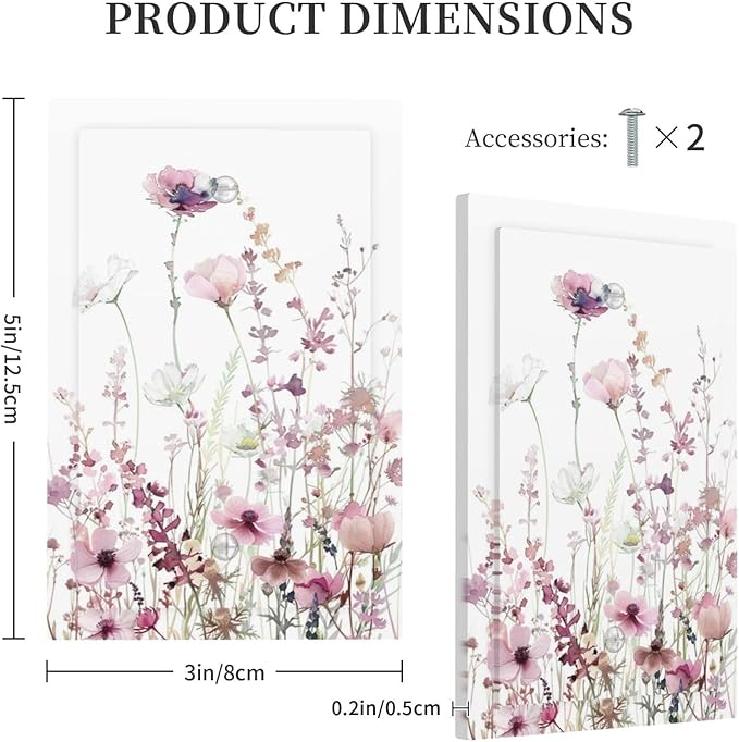 Floral Pink Watercolor Wildflowers Plant Flower Light Switch Cover Plate 1 Gang No Device Blank Electrical Wall Plates Faceplate Decorative Switch Plate Covers for Bedroom Living Room Decor