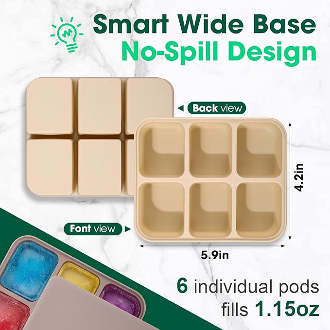 Mimorou 3 Pack Baby Food Freezer Tray with Lids 2.8 oz x 12 Cups Silicone Baby Food Storage Container Ice Cube Freezer Molds for Homemade Vegetable Fruit Purees Snack(6 Cups,White, Yellow, Brown)