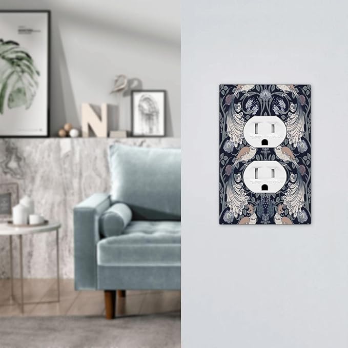William Morris Vintage Floral Birds Peacocks Single Duplex Wall Plate Covers Light Switch Cover 1 Gang Outlet Plate Decorative Switchplate Covers Electrical Faceplate for Country Bedroom Decor