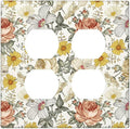 Multicolor Peony Daisy Vintage Floral Flower Outlet Covers 2 Gang Double Duplex Decorative Light Switch Covers Electrical Wallplates Socket Faceplate for Bedroom Living Room Decor