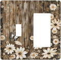 Light Switch Cover Plate Rustic Wood Butterflies Flowers Botanical 2 Gang Combo Wall Plates Toggle Rocker Decorative Switch Plates and Outlet Covers for Farmhouse Cabin Decor