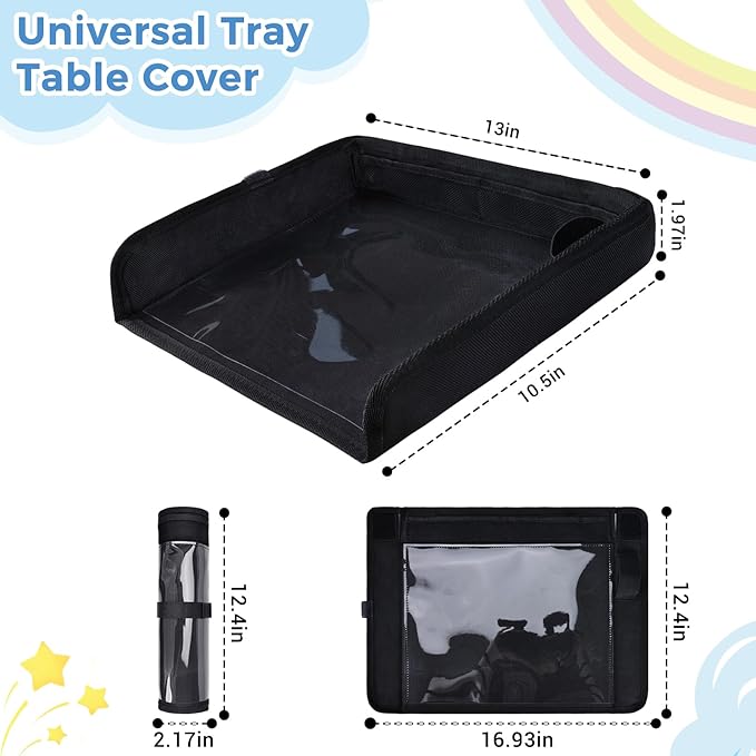 COOLBEBE Airplane Tray Table Cover, Foldable Travel Tray Cover for Toddlers 1-3, Universal Fit for Airplane, Car Seat, High Chair, Machine Washable, Portable, Black