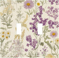 Watercolor Floral Leaves 2 Gang Light Switch Cover Small Purple Flowers Daisies Double Toggle Wall Plate Decorative Electrical Switchplate Covers for Country Bedroom Kitchen Living Room Decor