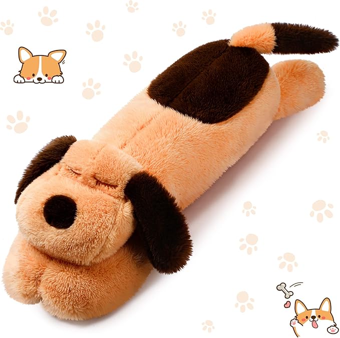 Queekay Dog Body Pillow Stuffed Animals Plush Long Body Pillow for Dogs Large Sleeping Hugging Puppy Cushion Gift for Birthday Party(23.6 Inch,Brown)