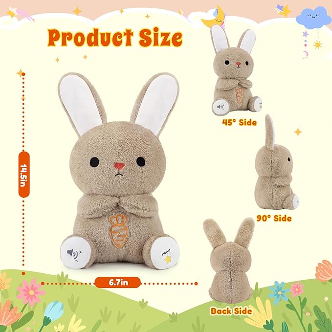 BRICHOEE Breathing Stuffed Animal, Soothing Bunny Stuffed Animal with Moving Ears, Breathing Motion, Calming Sound and Light for Baby Sleep Companion Plush Toy Easter Gifts for Kids Adults Newborns