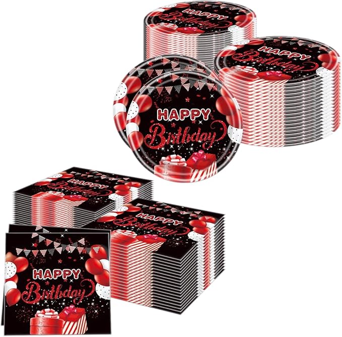 Red and Black Birthday Party Tableware Supplies Set, Red Birthday Party Confetti Sprinkles Theme Party Decorations 40PCS