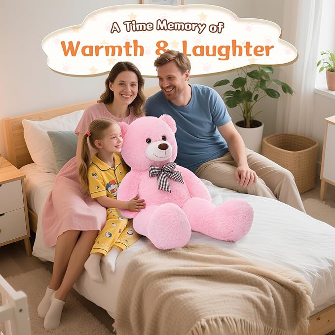 MorisMos Big Pink Teddy Bear, 39 Inch Giant Teddy Bear Stuffed Animals Plush, Soft Large Bears for Girls Girlfriend Birthday Gifts Soft Plush on Baby Shower