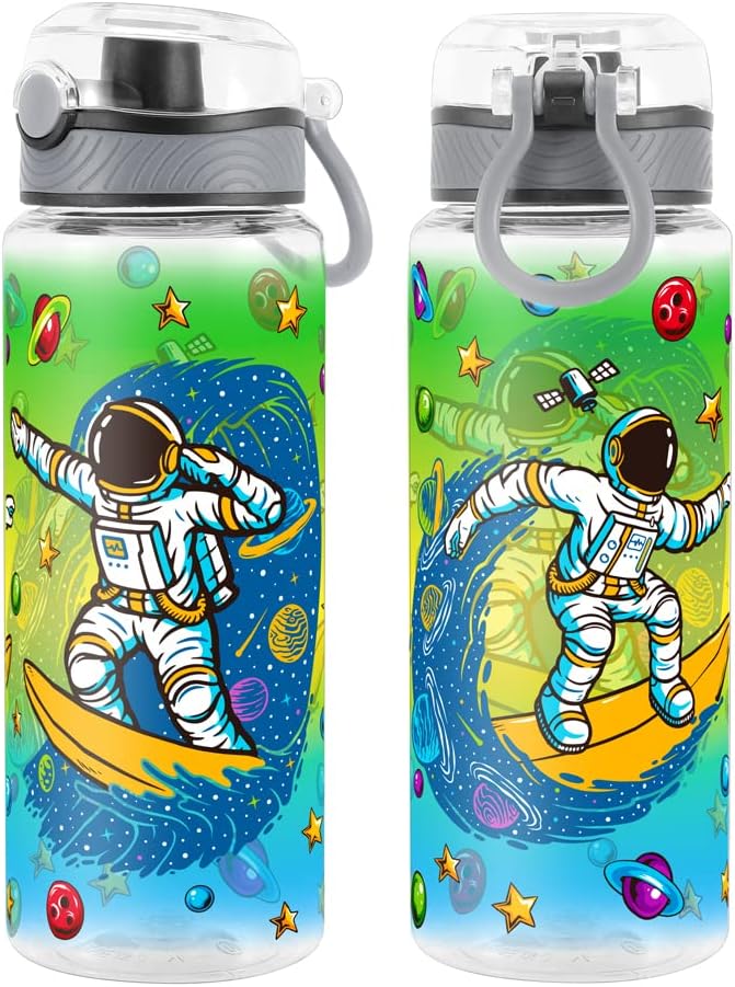Home Tune Cute Water Bottle for School Kids Girls, BPA FREE Tritan & Leak Proof & Easy Clean & Carry Handle, 23oz/ 680ml - Space Man