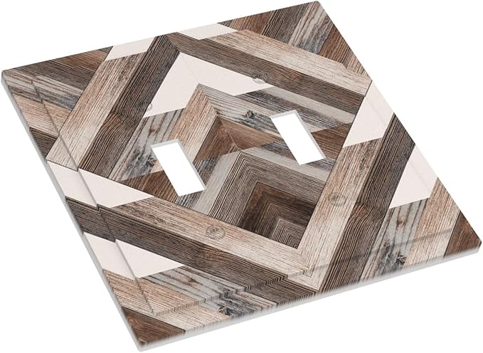 Polygon Collage Abstract Shapes Rustic Wood Panel Print Decorative Switch Plates 2 Gang Double Toggle Outlet Light Switch Cover Wall Plate Electrical Faceplate for Farmhouse Bedroom Decor