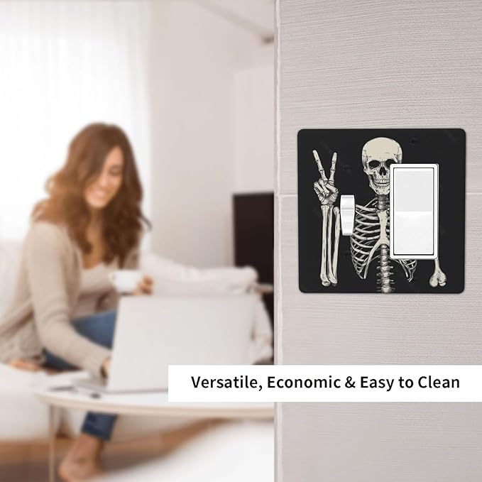 Outlet Covers Skeleton Skull Boho Hippie Dark Background 1 Toggle 1 Rocker Combination Decorative Wall Plate Electrical Switch Plates Light Switch Cover Plate For Cabin Office Decor