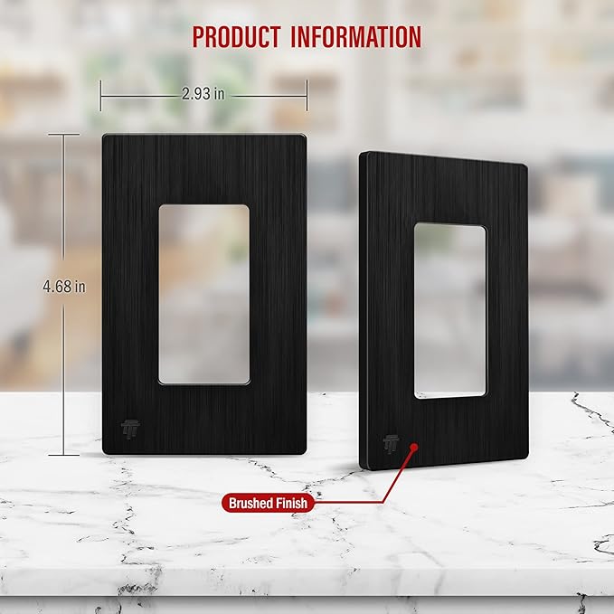 ENERLITES Decorator Light Switch or Receptacle Wall Plate, Screwless Wall Plate, Standard Size, 1-Gang 4.68" x 2.93", Polycarbonate Thermoplastic, UL Listed, SI8831-BBK, Brushed Black