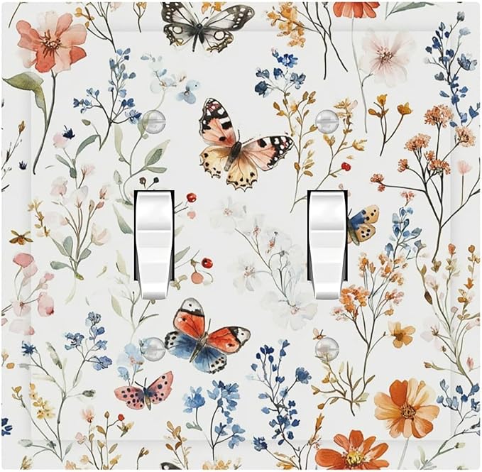 Decorative Switch Plates Vintage Wildflowers Plants Floral 2 Gang Double Toggle Outlet Light Switch Cover Wall Plate Electrical Faceplate For Bed Room Living Room Decor