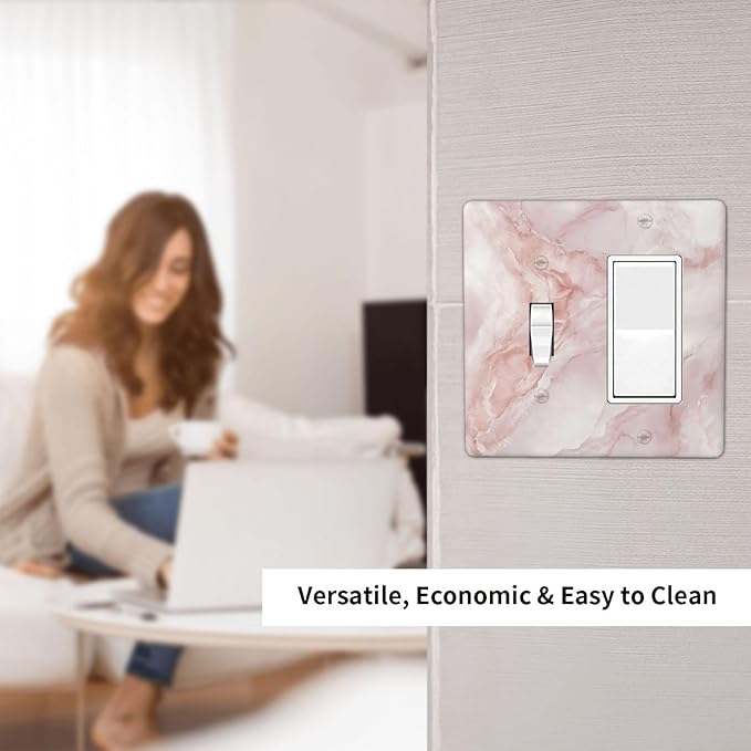 Light Switch Cover Plate Pinkish-White Marble Abstract Luxury Elegant 2 Gang Toggle Rocker Combo Wall Plates Decorative Switch Plates and Outlet Covers Socket Cover for Bathroom Home Decor