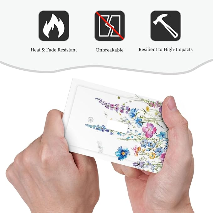 Decorative Light Switch Cover Boho Colorful Flowers Plants And Dragonflies 1 Gang Single Toggle Decorator Outlet Wall Plate Device Electrical Faceplate Switchplates for Bedroom living Room