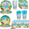 AIBIIN 145PCS Hello Summer Party Decorations Summer Beach Paper Plates Cups and Napkins Sets Hawaiian Theme Party Supplies Disposable Tableware Set with Tablecloth Serves 24 Guests