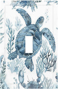 Blue Sea Turtle Coastal Coral Beach Crab Seaweed Decorative Light Switch Cover 1 Gang Single Toggle Device Electrical Faceplate Switchplates Decorator Outlet Wall Plate for Kids Room Bathroom Decor
