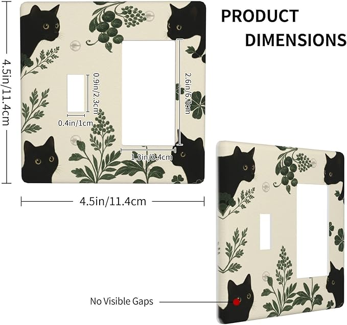 Decorative Outlet Covers Funny Black Cat Green Leaf 2 Gang Light Switch Cover Plate Single Toggle 1 Rocker Wall Plates for Electrical Outlets Switch Plate Covers for Bedroom Home Decor