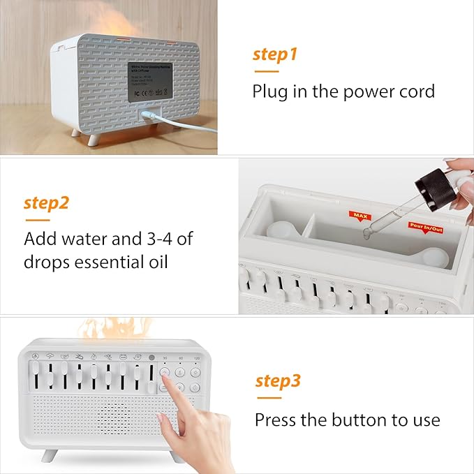 White Noise Machine with Essential Oil Diffuser & Night Light - Portable Sleep Sound Therapy for Adults/Babies, 8 Natural Sounds, Auto-Off Timer, BPA-Free Humidifier for Bedroom, Office, Travel
