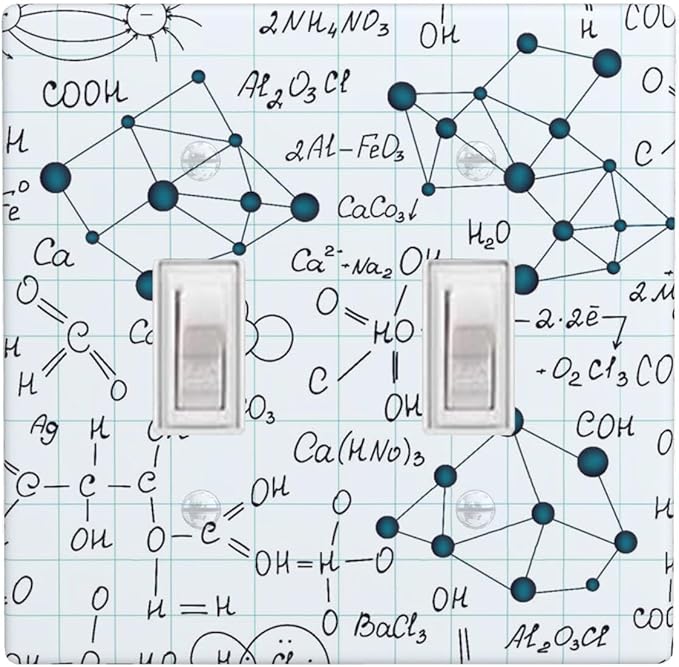 Chemical Formula 2-Gang Double Toggle Switch Plate, Light Blue Science Wall Plate for Office, Classroom, Study Room & Kids Room