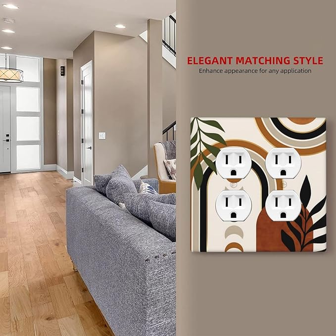 Boho Mid Century Arch Plant Leaves Sun Moon Outlet Covers 2 Gang Double Duplex Decorative Light Switch Covers Electrical Wallplates Socket Faceplate for Bedroom Living Room Decor