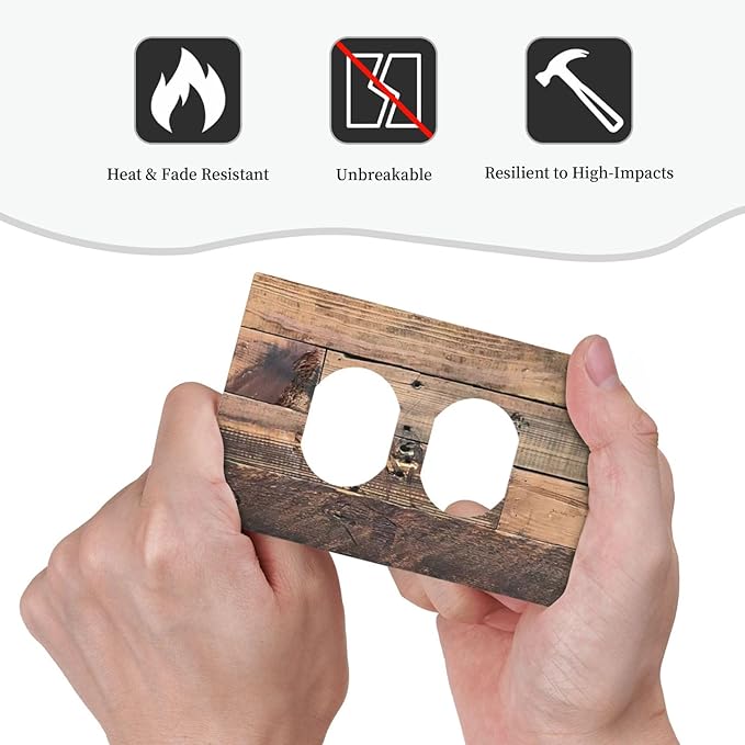 Rustic Brown Wood Plank Vintage Country Wooden Board Outlet Covers 1 Gang Duplex Light Switch Cover Decorative Switch Plates Electrical Receptacle Faceplate Wall Plate for Farmhouse Home Decor