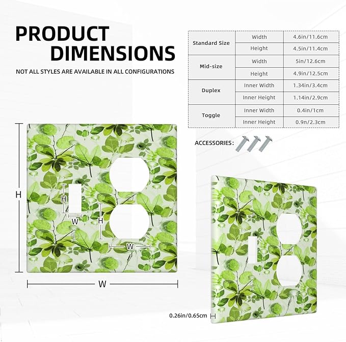 Green Leaves Spring Plant Floral Wallplates 1 Toggle 1 Duplex Switch Plate Electrical GFCI Faceplate Decorative Light Switch Covers for Bed Room Living Room Decor