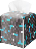 Pixel Diamond Ore Square Leather Tissue Box Cover – Gaming Themed Facial Paper Organizer, Fun Birthday Gift for Kids & Gamers, Decorative Bathroom, Bedroom & Game Room Decor