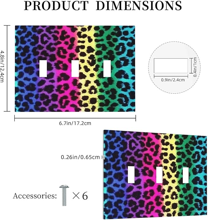 Hot Pink Leopard Print 3 Gang Triple Toggle Light Switch Wall Plate Cover Decorative Electrical Faceplate For Rainbow Colorful Leopard Girls Boys Home Bedroom Decorate Large Size 6.7" x 4.8
