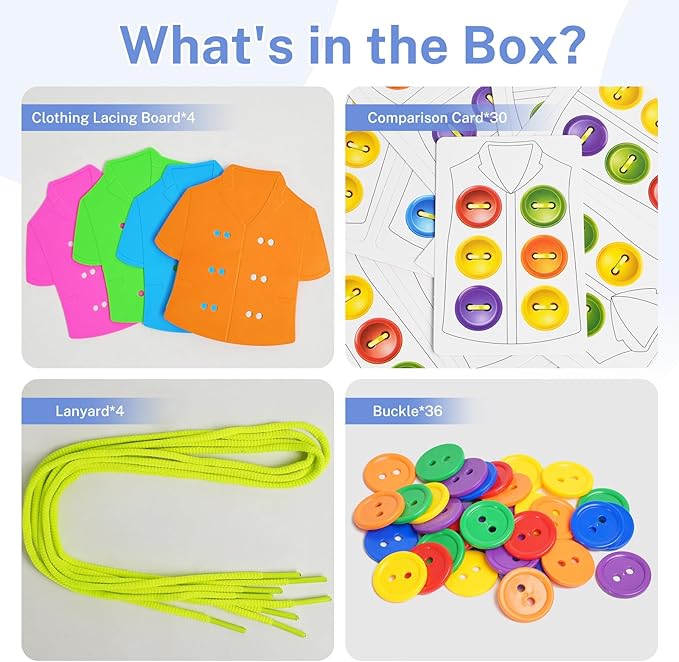 Clothes Lacing Cards for Seniors with Dementia & Alzheimer‘s - Fine Motor Skills Activity with Buttons & Zipper, Occupational Therapy Tools for Elderly to Practice Dressing Skills
