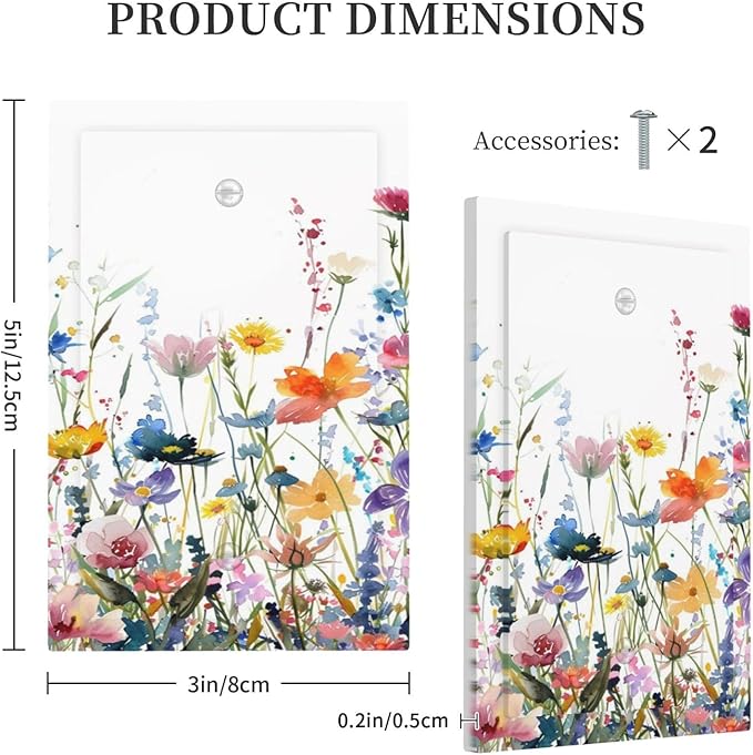 Watercolor Wildflowers Colorful Floral Plant Light Switch Cover Plate 1 Gang No Device Blank Electrical Wall Plates Faceplate Decorative Switch Plate Covers for Bedroom Living Room Decor
