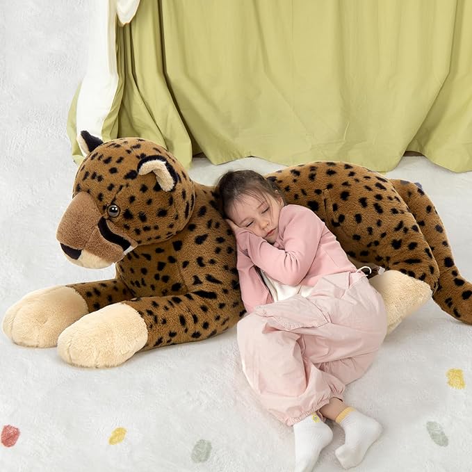 MaoGoLan Large Cheetah Stuffed Animal, Giant Cheetah Plush Toy for Girl Boy, Ridable Stuffy Leopard for Kid, Stuffed Leopard Plush Pillow for Valentines Birthday Gifts Baby Shower Party Favor 53 inch