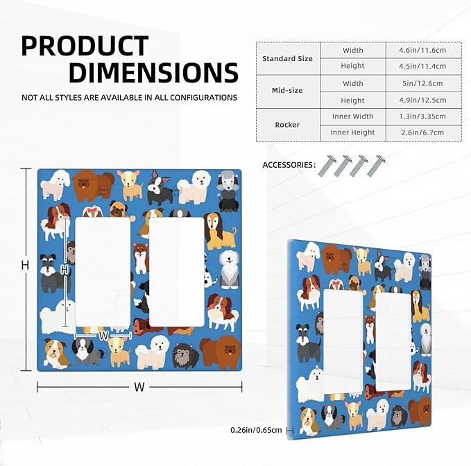 Cute Animal Dogs Puppy Decorative Outlet Cover Double Rocker Light Switch Plate Cover Electricity Receptacles Plates For Home Kitchen Living Bedroom 4.6 * 4.5