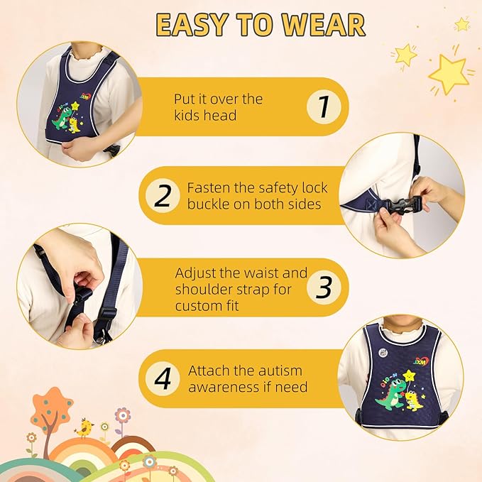 Safety Walking Harness for Kids 3-6, Anti-Elopement Vest Harness for Autism Special Needs ADHD, Reflective Leash with Grab Handle for Autistic, Active Children, Adjustable Tether for Travel and Crowds