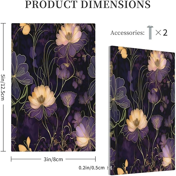 Modern Boho Vintage Gold Purple Dark Floral Modern Abstract Flowers Light Switch Cover Plate 1 Gang Electrical Wall Plates Faceplate Decorative Switch Plate No Device Blank for Bedroom Living Room