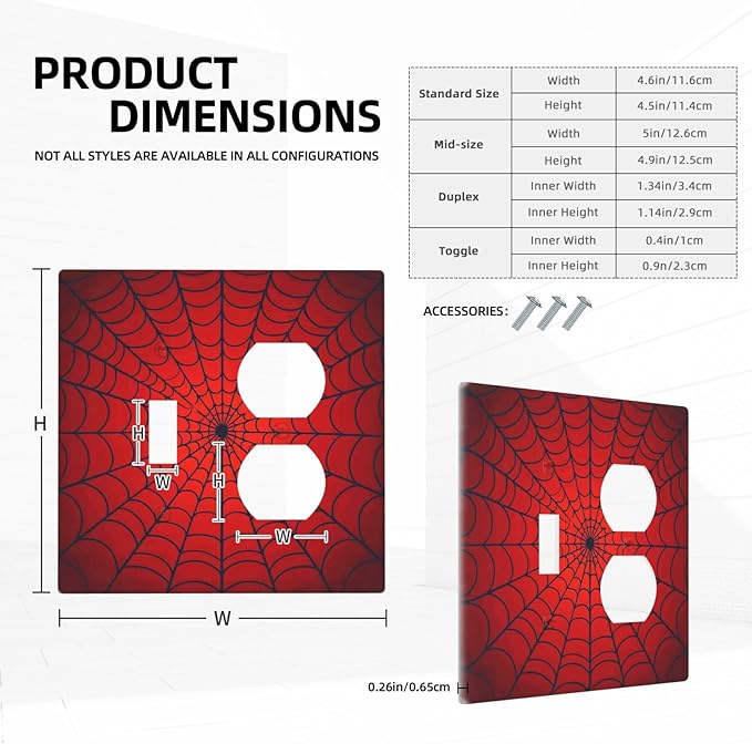 Red Spider Web Black Line Simplicity Wallplates 1 Toggle 1 Duplex Switch Plate Electrical Gfci Faceplate Decorative Light Switch Covers For Kids Room Home Decor