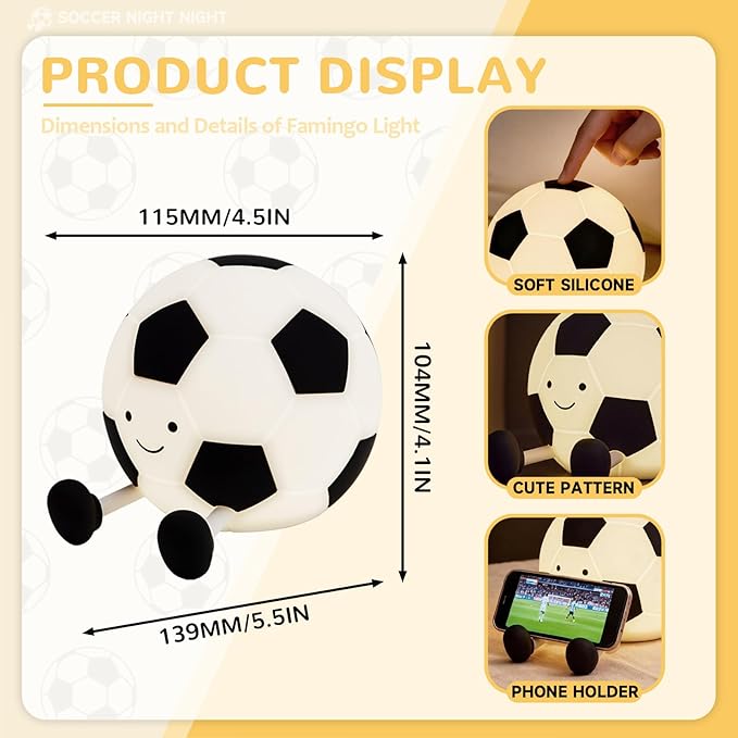 Soccer Night Light for Kids, Adjustable and Timed Silicone Night Lamp, Nursery Bedroom Soccer Lamp Party Decoration Suitable for Boys and Girls