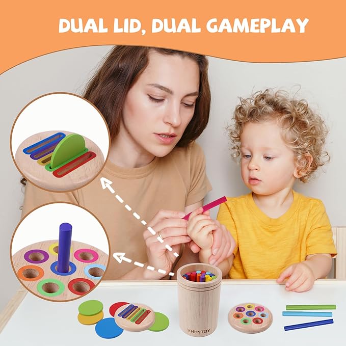 YHHYTOY Montessori Toys for 3 Year Old, Dual Play Wooden Educational Color Sorting Toy Toddler Preschool Learning Activities, Fine Motor Skills Sensory Toys for Toddlers 3-5 Girl Boy Birthday Gifts