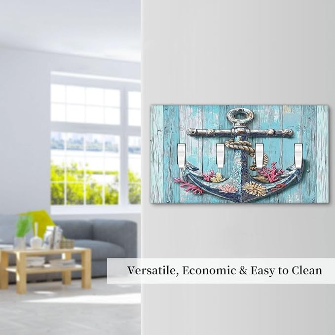 Light Switch Covers Anchor Coastal Beach Nautical Coral Quad Toggle Electrical Faceplate 4 Gang Wall Plate Decorative Switch Plates For Farmhouse Cabin Decor