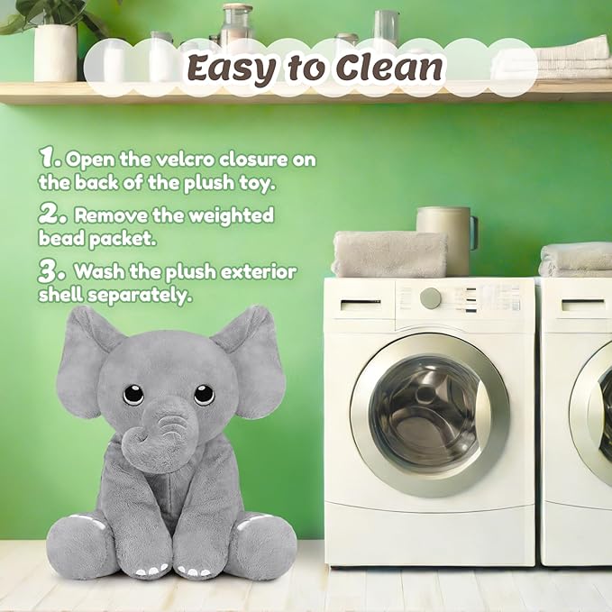 BRICHOEE 5lbs Weighted Elephant Stuffed Animals, 20'' Weighted Comfort Sensory Soothing Plush Toy, Cuddling Calming Cuddle Companion Gifts for Adults & Kids