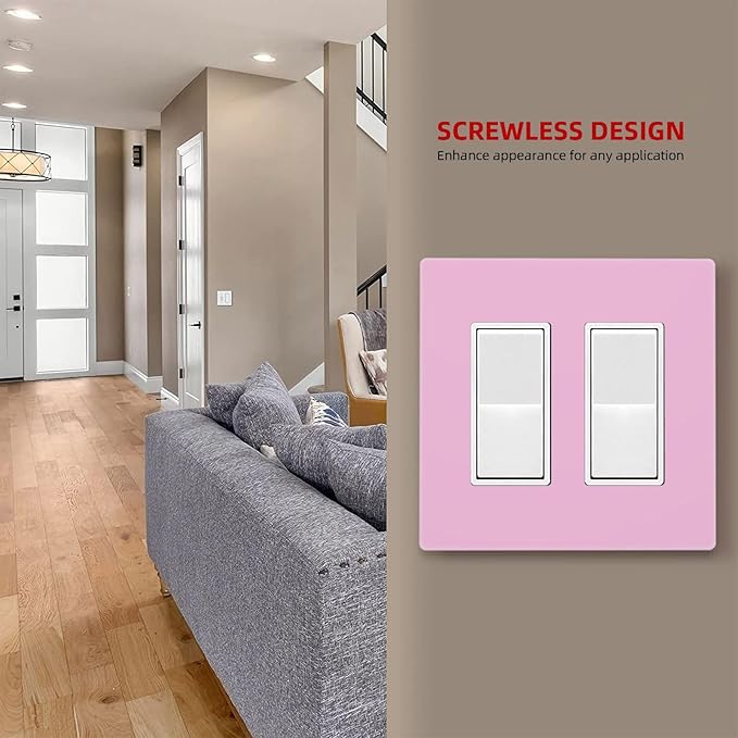 Decorative Purple 2 Gang Double GFCI Decorator GFCI Light Switch Cover, Violet Lavender Light Purple Romantic Lovely Outlet Wall Plate Electrical Faceplate Cover Screwless for Dimmer