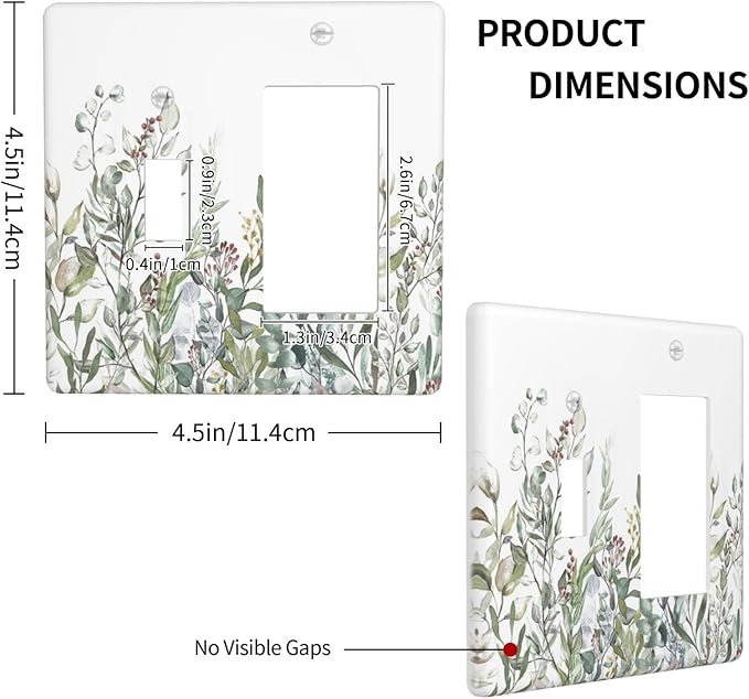Wildflower Garden Rustic Green Leaf Floral Outlet Covers 1 Toggle 1 Rocker Combination Decorative Wall Plate Electrical Switch Plates Light Switch Cover Plate for Bed Room Living Room Decor
