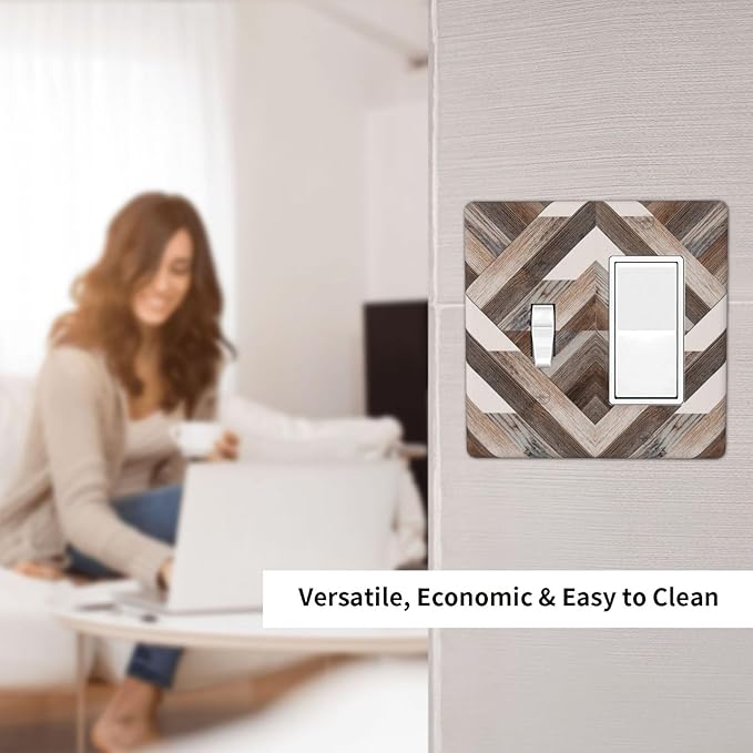 Polygon Collage Abstract Shapes Rustic Wood Panel Print Outlet Covers 1 Toggle 1 Rocker Combination Decorative Wall Plate Electrical Switch Plates Light Switch Cover Plate for Farmhouse Bedroom Decor
