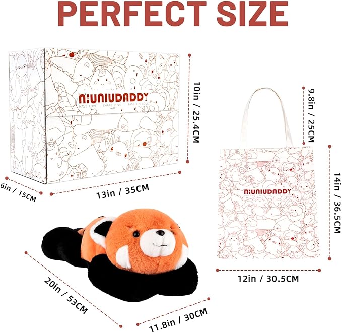 Niuniu Daddy Red Panda Weighted Stuffed Animals, 3.3lb Weighted Plush Red Panda Toys for Adult Kid Girl, Giant Stuffed Plush Pillow as Gift for Valentine Include Bag Sticker Card