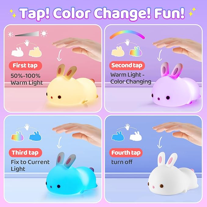 One Fire Night Light for Kids Bunny Toys, 16 Colors Squishy Bunny Lamp, Soft Silicone Bunnies Stuff,1200mah Dimmable Bunnies Cute Lamp Baby Night Light,Kawaii Room Decor Birthday Gifts for Kids Girls