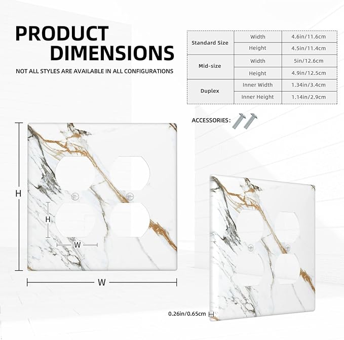 White Gold Marble Modern Abstract Luxury Print Outlet Covers 2 Gang Double Duplex Decorative Light Switch Covers Electrical Wallplates Socket Faceplate for Bathroom Kitchen Decor