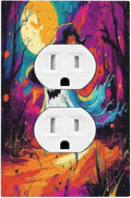 Outlet Covers Ghost Colorful Forest Moon Dead Tree 1 Gang Duplex Light Switch Cover Decorative Switch Plates Electrical Receptacle Faceplate Wall Plate For Nursery Kids Room Decor