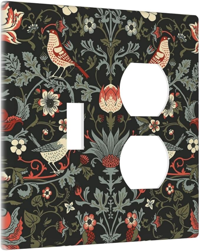 Vintage Birds Berries Mid Century Floral Flower Wallplates 1 Toggle 1 Duplex Switch Plate Electrical GFCI Faceplate Decorative Light Switch Covers for Bedroom Living Room Decor