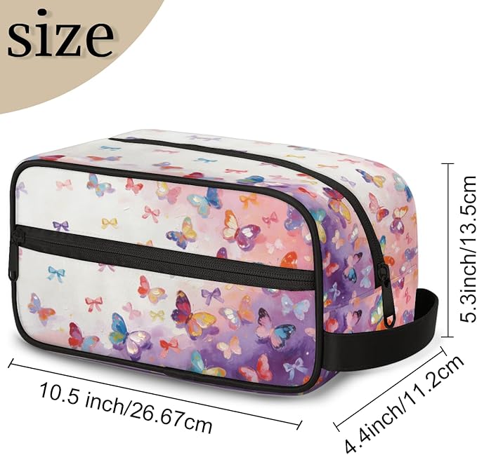 Kids Toiletry Bag for Girls - Colorful Butterflies Travel Toiletry Bag Hanging Dopp Kit Cosmetic Bag Makeup Bag Shower Shaving Bag for Toiletries Accessories