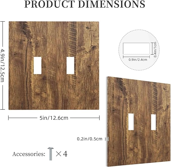 Rustic Brown Wood Distressed Wood Print Decorative Switch Plates 2 Gang Double Toggle Outlet Light Switch Cover Wall Plate Electrical Faceplate for Farmhouse Home Decor